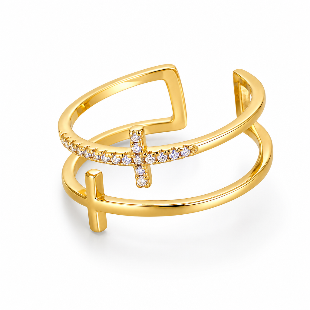 Bague Croix Zircon Or