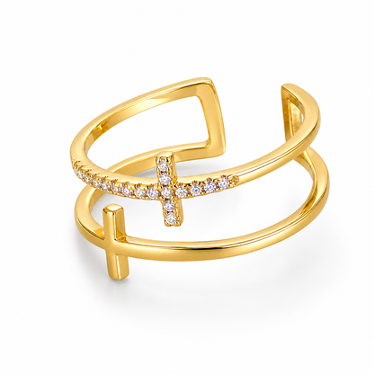 Bague Croix Zircon Or