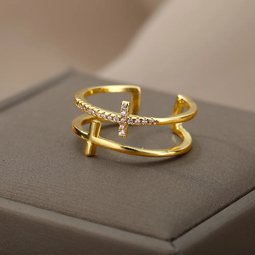 Bague Croix Zircon Or