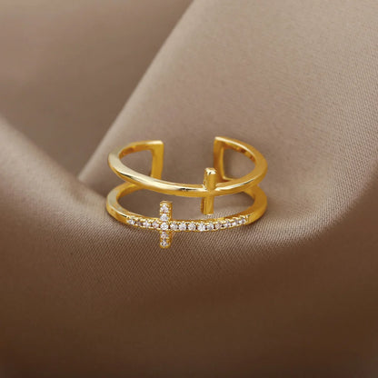 Bague Croix Zircon Or