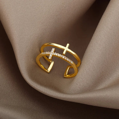 Bague Croix Zircon Or