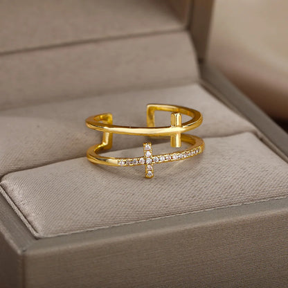 Bague Croix Zircon Or
