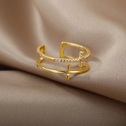 Bague Croix Zircon Or